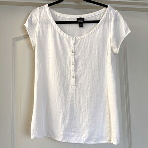 Eileen Fisher Linen blend Top Womens white Cap Sleeve Blouse Beach Minimalist